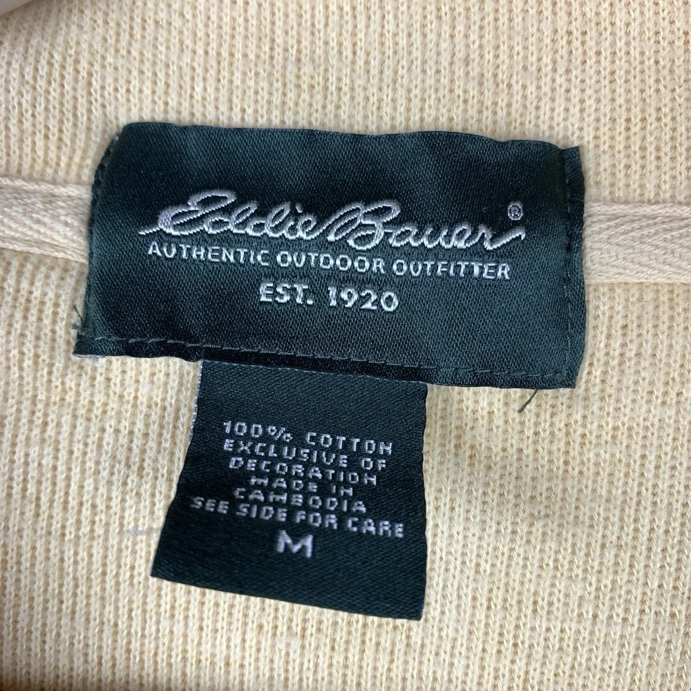 VTG Eddie Bauer 1/4 Zip Pullover Men Medium Yellow Ribbed Sweater Preppy Outdoor